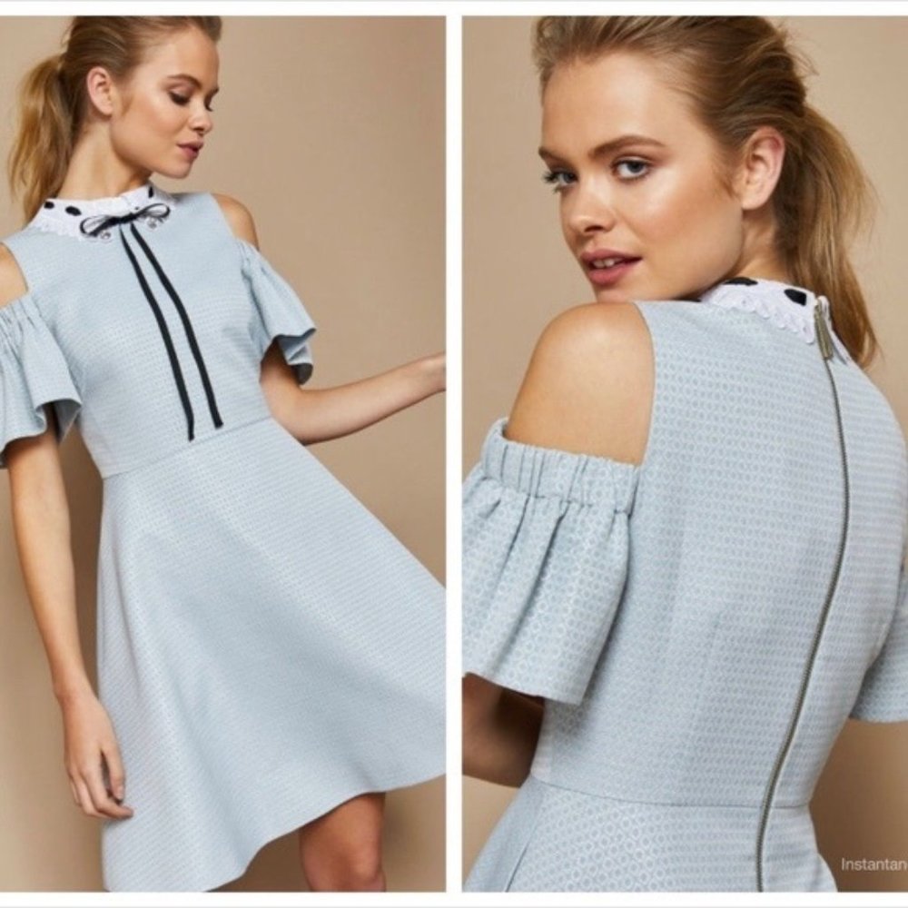 Ted Baker Araye Cold-shoulder Skater Dress, Baby Blue